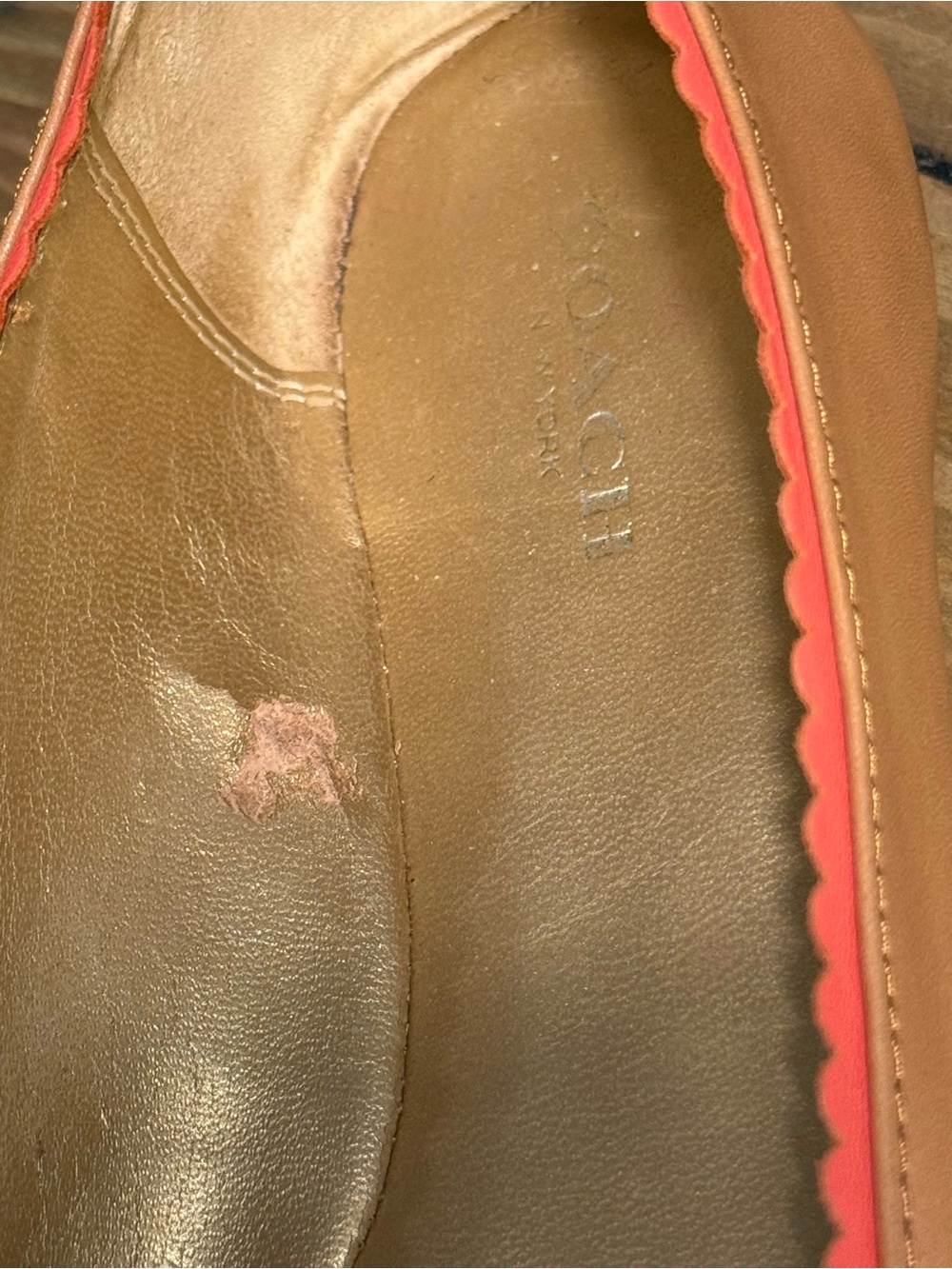 Coach Dorie ballet flats-ginger tan and cerise coral. Size 7. Coquette style - Picture 5 of 10